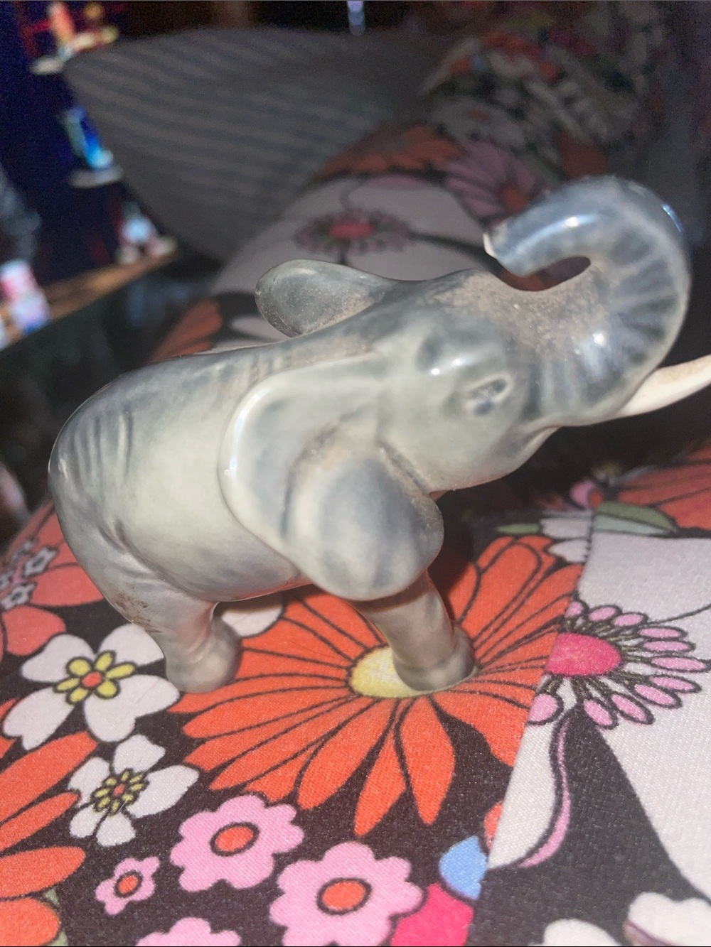 Goebel Ceramic Elephant Figurine in Cream and Gray